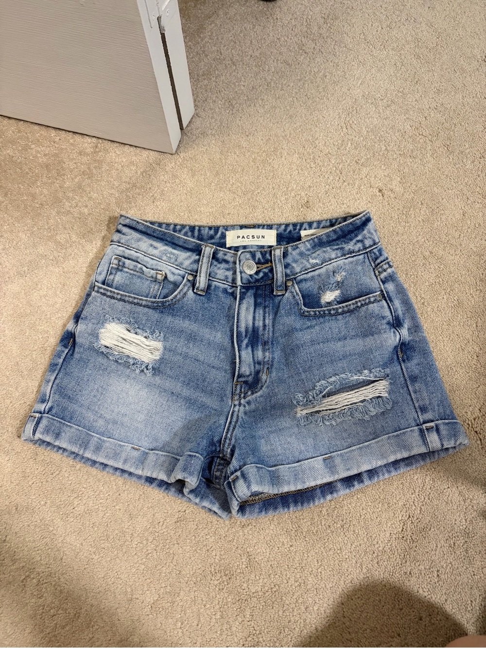 PacSun Light Blue Distressed Roll-Hem Denim Shorts